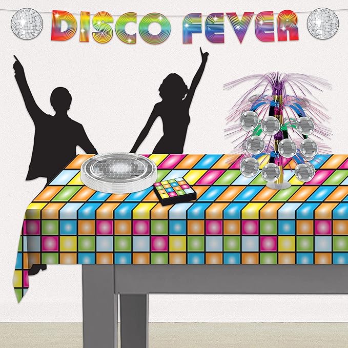 Beistle Disco Tablecover, 54” x 108” – Plastic Table Cloth, Rectangular Tablecloth, Covers for Party, Party Decorations, Theme Groovy Multicolor