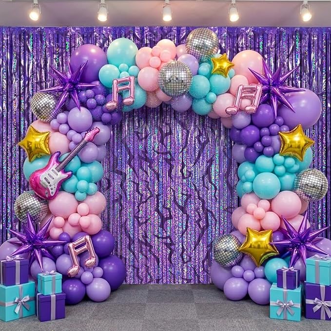 2 Packs Purple Foil Fringe Curtain, Purple Energy Pattern Glitter Metallic Tinsel Backdrop for Birthday, Baby Shower, Graduation, Bachelorette, Korean Idol Movie Party Decorations Favor Supplies