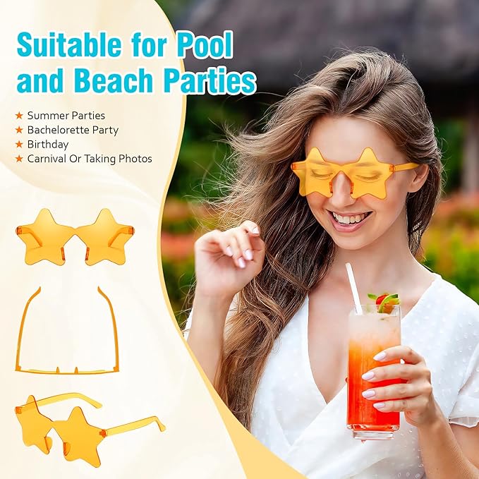 Pibupibu Wholesale 40 Pack Rimless Star Shaped Sunglasses Bulk Adults Unisex, Fun Colorful Pentagram Glasses Party Favors