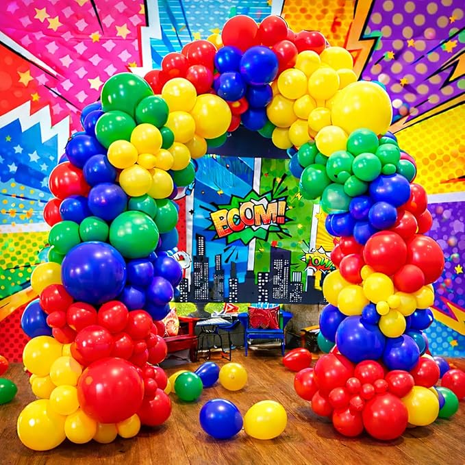 DIY 134pcs Red Yellow Green Blue Balloon Garland Arch Kit for Superhero Theme Party Baby Shower Birthday Party Decoration