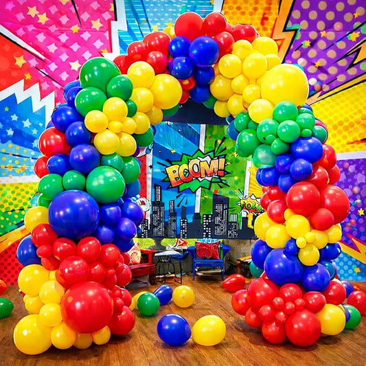 DIY 134pcs Red Yellow Green Blue Balloon Garland Arch Kit for Superhero Theme Party Baby Shower Birthday Party Decoration