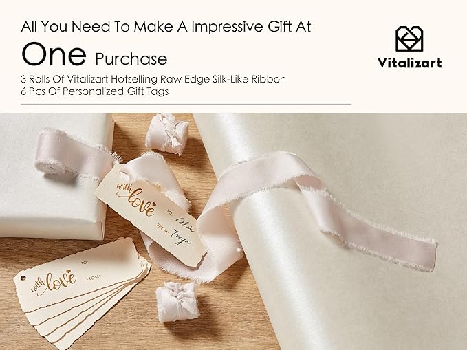 Vitalizart White Wrapping Paper Set 30" Pearly-Lustre With Silk Like Satin Ribbon & Gift Tags Recyclable Christmas Gift Wrapping Birthday Baby Shower Wedding Handmade Crafts 197"(16.4 Ft)