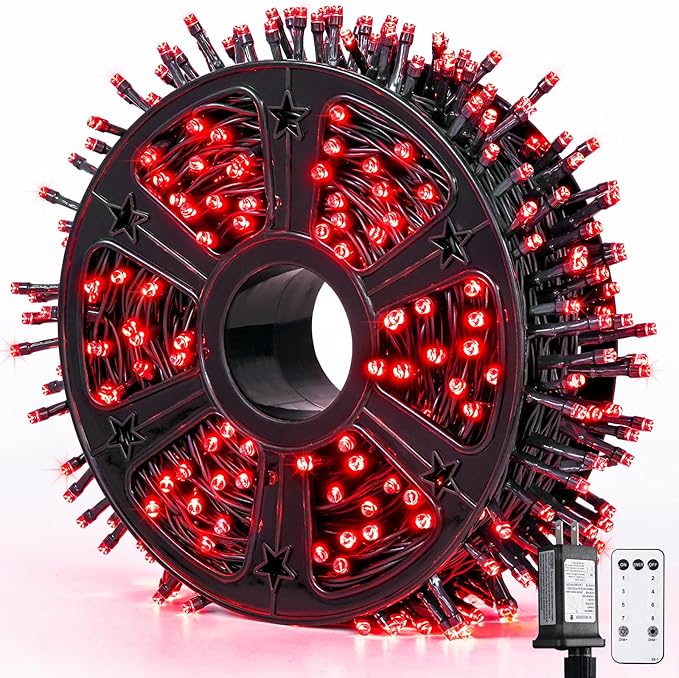 JMEXSUSS 500 LED Red Christmas Lights Outdoor, 173ft Christmas Lights Plug in, Waterproof 8 Modes Red String Light for Tree Party Xmas Holiday Decorations