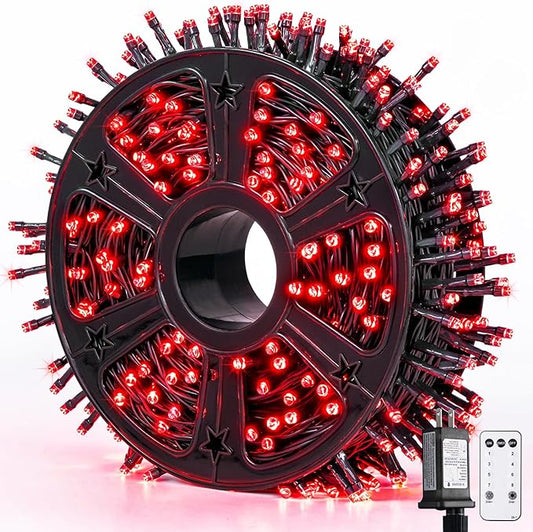 JMEXSUSS 500 LED Red Christmas Lights Outdoor, 173ft Christmas Lights Plug in, Waterproof 8 Modes Red String Light for Tree Party Xmas Holiday Decorations
