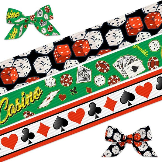 3 Rolls 15 Yards Playing Card Ribbon Card Suits Ribbons for Wrapping Crafts Bows Heart Spade Club Diamond Grosgrain Ribbon for Casino Nights Poker Tournaments Magic Shows Party Home Decor