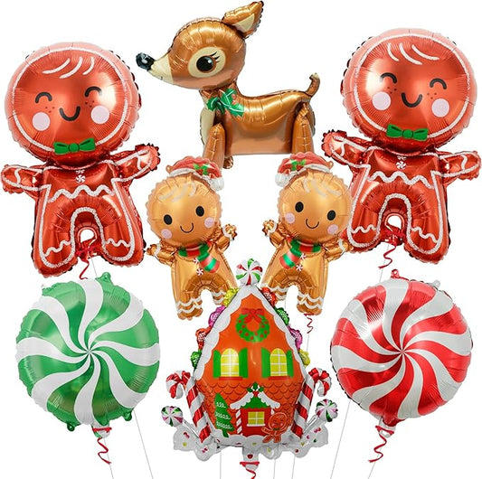 KatchOn, Merry Christmas Balloons Decorations - 32 Inch, Pack of 8 | Foil Balloon Christmas Decorations Indoor | Candy Cane Balloon, Gingerbread Balloons for Party Decorations | Holiday Decor