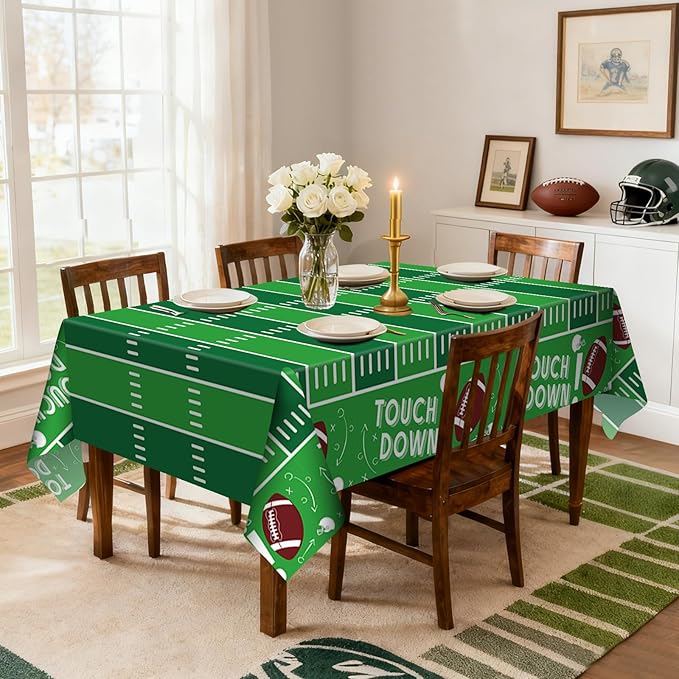 6 Pack Football Party Decorations Premium Football Disposable Plastic Tablecloth 54" x 108" Table Cloths for 6 to 8 Foot Tables Indoor or Outdoor Parties Decoration Supplies (Football Green)