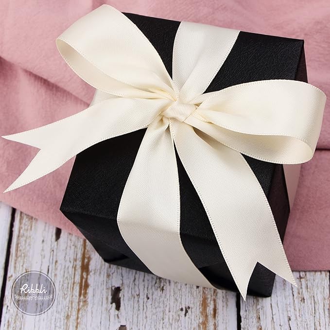 Ribbli Ivory Double Faced Satin Ribbon,1” x Continuous 25 Yards,Use for Bows Bouquet,Gift Wrapping,Floral Arrangement,Wedding Decoration
