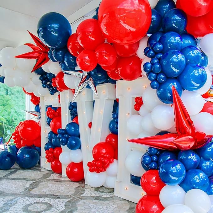 Red White Blue Balloons, Memorial Day Patriotic 250th Anniversary USA Blue Red Latex Helium Balloon for Patriotic 4th of July Independence Day Baseball Birthday Graduation Party Decorations