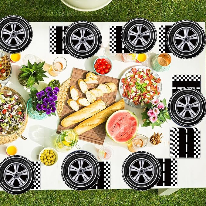 40 Pcs Race Car Party Plates and Napkins Set-9 inch Race Car Paper Dinner Plates Birthday Party Decorations Disposable Tableware Set for Kids Boys Birthday Baby Shower Serves 20