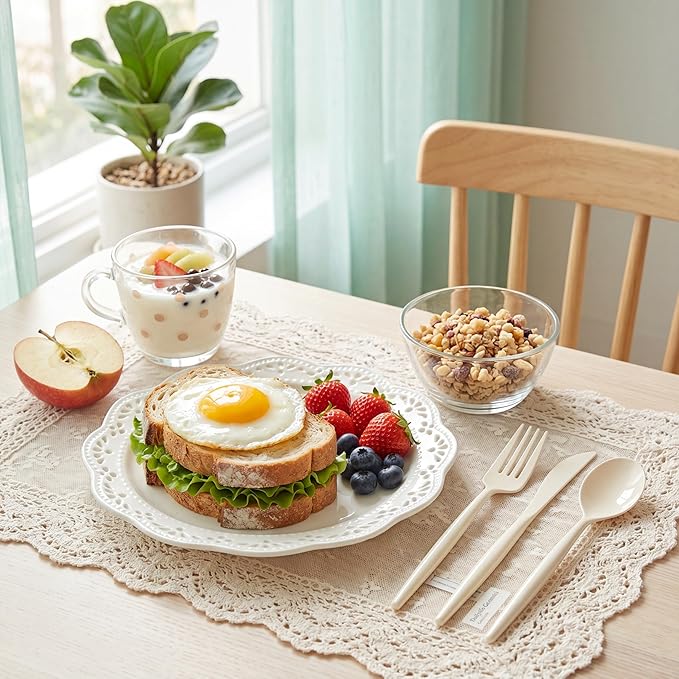 Supernal 180pcs Plastic Silverware Heavy Duty Ivory Plastic Utensils Cutlery Disposable Beige Party Silverware Include 60 Forks,60 Knvies,60 Spoons Disposable Cutlery for Party,Wedding,New Year