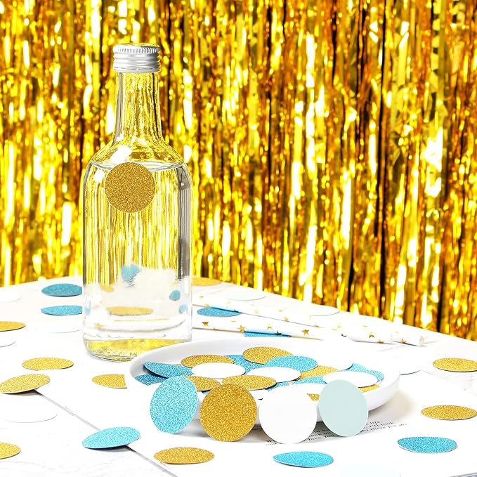 Teal-Blue Mint Ivory Gold Confetti - 300pcs Glitter Paper Dots Birthday Party Decorations Wedding Engagement Bridal Baby Shower Bachelorette Table Decor Lasting Surprise