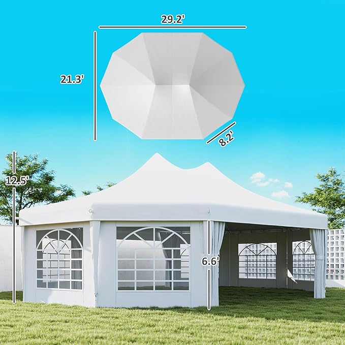 Outsunny 29 x 21 ft Party Tent, Outdoor Wedding Tent with Sidewalls, 2 Doors and 8 Windows for Party, White