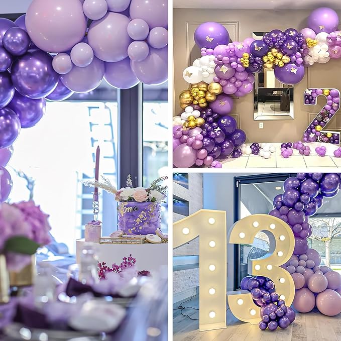 PartyWoo Metallic Purple Balloons 140pcs Different Sizes of 18 12 10 5 Inch Chrome Purple Balloon Arch Kit Garland for Graduation Wedding Baby Shower Princess Birthday Party Decorations Purple-G105