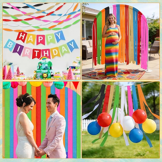 Oubest Colorful Crepe Paper Streamers Party Decorations, 2.2" x 82ft Each Party Streamers for Birthday, Baby Shower, Wedding, Bachelorette Party, Graduation, Anniversary, Halloween and Christmas Decor