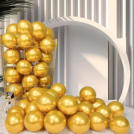 Firomi Metallic Gold Balloons 5-inch 100 Pack Helium Small-Medium Shiny Round Chrome Gold Thicken Latex Balloon for Wedding Birthday Party (with 2 Ribbons)