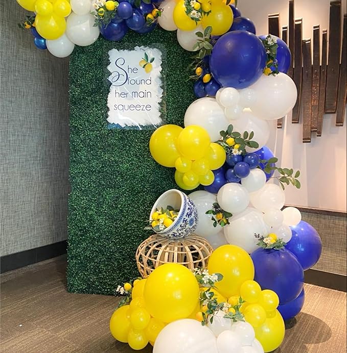 Blue and Yellow Balloons Set, 50Pcs 12 Inch Royal White Confetti Latex Balloons for Wedding Anniversary Baby Shower Birthday Party Decorations
