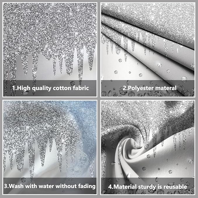 ABLIN 10x7ft Silver Backdrop Print Dripping Glitter Crystal Diamond Silver Happy Birthday Party Bridal Shower Wedding Decorations Photography Background Photo Shoot Props
