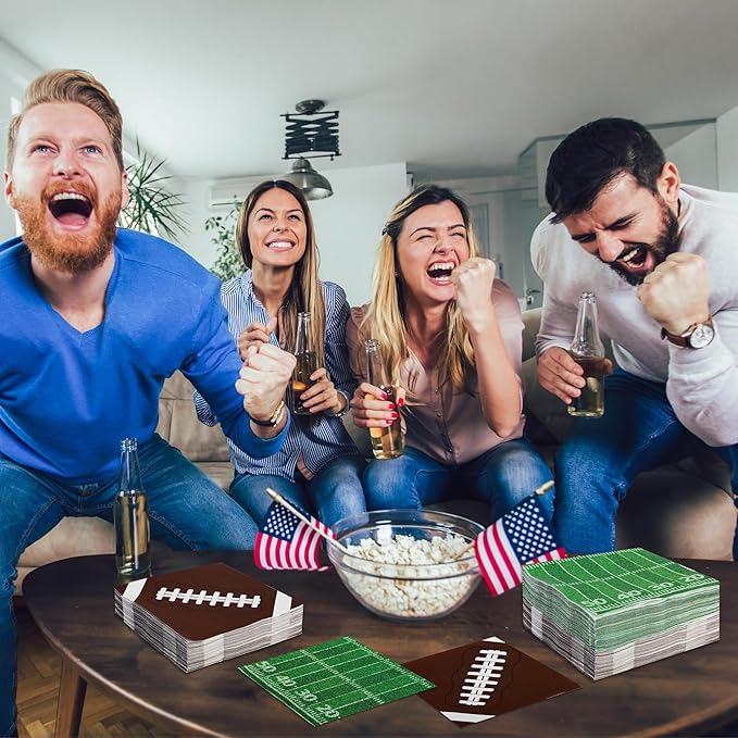 100 PCS Football Party Supplies, 6.5 Inches Football Napkins with 2 Styles, Disposable Football Paper Napkins, Football Party Napkins for Football Theme Game Day Touchdown Birthday Decorations