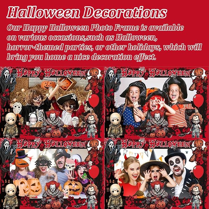 Halloween Photo Booth Props Kit – 16 Pcs Party Selfie Frame and Photo Props for Indoor Outdoor Decorations, Pumpkin Ghost Bat Designs for Halloween Events (Red)