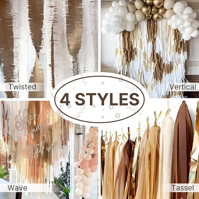 PartyWoo Brown Crepe Paper Streamers 4pcs 328ft Pack of Brown Crepe Paper for Wedding Birthday Baby Shower Engagement Anniversary New Year Eve Graduation Party Decorations(1.8 Inchx82 Ft/Roll)