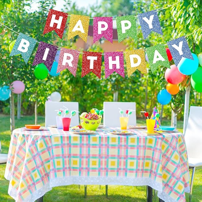 Colorful Happy Birthday Banner Birthday Sign for Backdrop Happy Birthday Decorations for Kids Birthday Party Supplies Wall Door Garland Bunting Banner