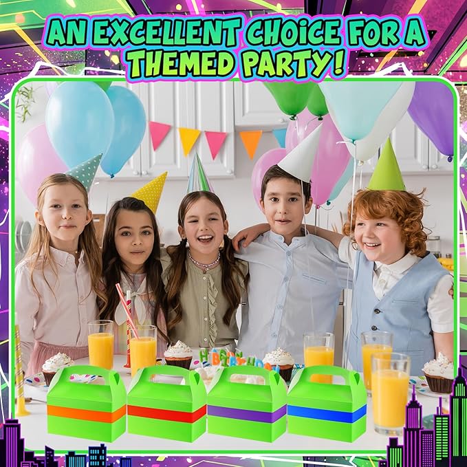 Marspark 24 Pack Green Turtle Anime Birthday Party Supplies, Paper Gift Boxes, Cartoon Candy Treat Boxes for Anime Themed Birthday Party Decorations(Green Pattern)