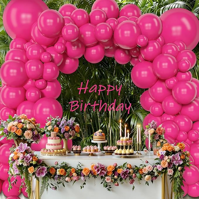 Amandir 153 Pcs Hot Pink Balloons Arch Garland Kit, Different Sizes 18 12 10 5 Inch Hot Pink Latex Balloon for Mothers Day Wedding Anniversary Baby Shower Princess Birthday Party Decorations