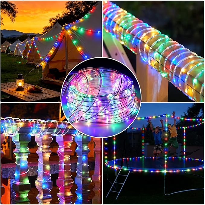 66ft LED Rope Lights Outdoor, 240 LED Connectable and Flexible Tube Lights with 8 Modes, Waterproof LED Rope Lighting for Garden, Patio, Pool, Bedroom, Party, Indoor Outdoor Decoration (Multicolor)