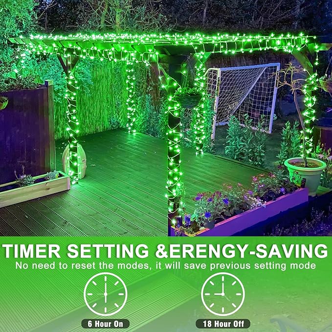 120 LED Green String Lights Indoor, 40ft St Patricks Day Lights Clear Wire 8 Modes Plug in Waterproof Christmas Fairy Lights for Room Christmas Tree Holiday Decorations