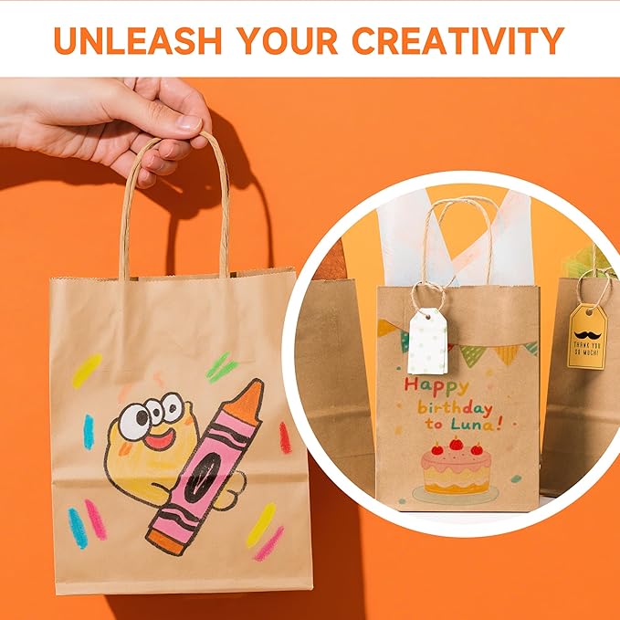 METAPRINT 50 Pack Small Brown Paper Gift Bags with Handles, 5.8"x3.2"x8.25" Kraft Paper Gift Bags for Retail, Birthday Parties, Shopping, Versatile Craft Bags & Goodie Sacks