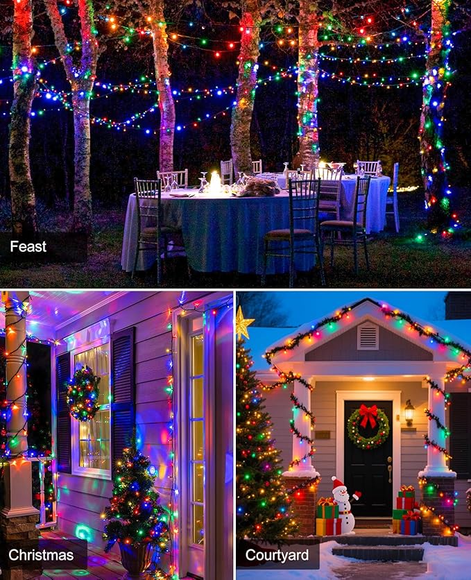 157FT 480 LED Christmas Lights Outdoor, Plug in Easter String Lights Waterproof, 8 Modes Green Wire String Twinkle Lights for Indoor Home Garden Patio Party Holiday Decorations, Multicolor