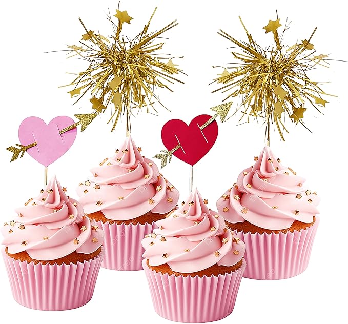 Sugar Robot - Valentines Hearts and Stars - Paper Hearts - Cupcake & Cake Topper Hand crafted set of 17