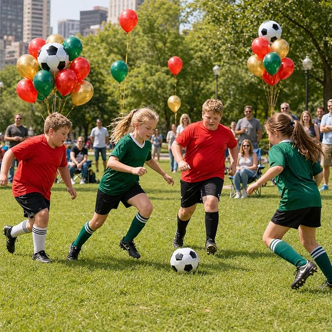 Soccer Balloons, Dark Green Red and Gold Football Theme Balloons with 4D Foil Football Balloon for Boys Kids Soccer Birthday Sports Themed Baby Shower Graduation Party Decorations