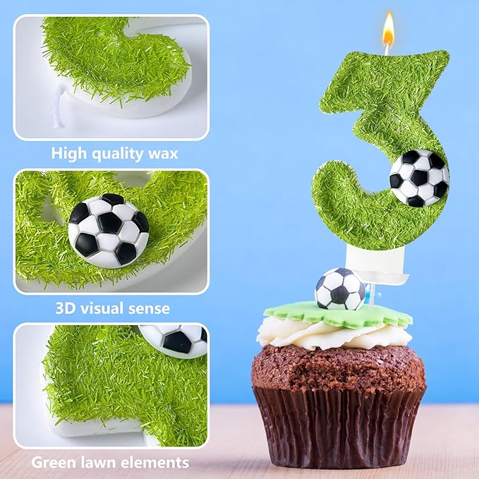3rd Birthday Candles，Soccer Birthday Decorations，Suitable for Girl and boy Cake Toppers, Wedding Cakes, Anniversaries, Party Celebrations, Birthday Decorations