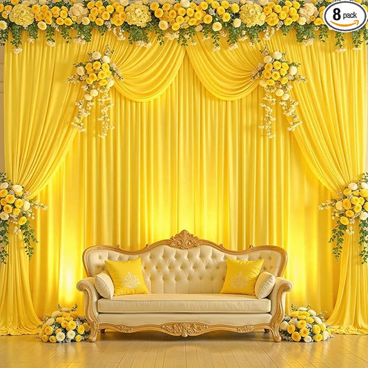 40ft x 10ft Wrinkle Free Yellow Wedding Backdrop Curtains for Party Bridal Shower Reception Decorations Yellow Fabric Curtain Backdrops Drapes for Photography Baby Shower Birthday Background