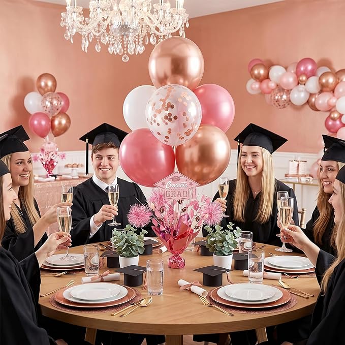 4 PCS Graduation Centerpieces for Tables Balloons Stand Holder Kit College Graduation Decorations 2026 Metallic Glitter Foil Balloon for Graduation Party Decorations Prom Send off Party Decor