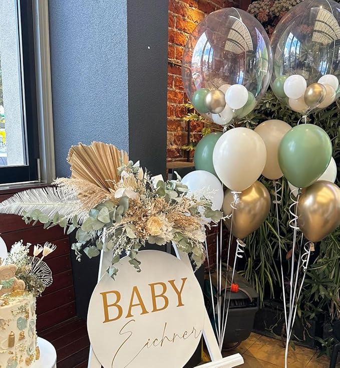 Sage Green Gold White Party Balloons, 50Pcs Sage Green and Gold Confetti Party Balloons For Birthday Baby Shower Engagement Wedding Anniversary Party Decorations