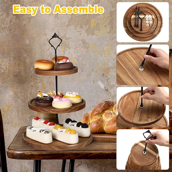 Zopeal 3 Set 3 Tier Wood Cupcake Stand,Rustic Wooden Serving Tray Farmhouse Dessert Display Tiered Cake Tower Holder for Kitchen Wedding Birthday Tea Party Decorations(Large(7.9''9.8''11.8''))