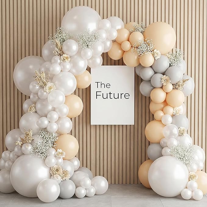 RUBFAC 135pcs Pearl White Balloons, Latex Balloon Different Sizes 18 12 10 5 Inch for Garland Arch Wedding Engagement Anniversary Bridal Baby Shower Birthday Party Decoration