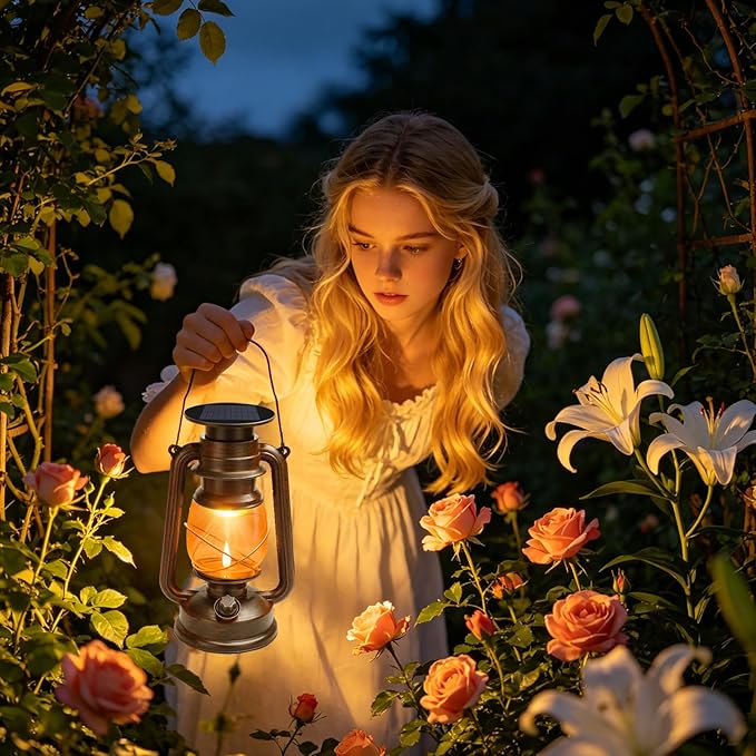 Solar Lanterns Outdoor Waterproof - 2 Pack Hanging Solar Garden Lights, Camping Lamp & Power Outages, Vintage Decor for Patio, Porch, Yard - Two Modes (White & Warm White)