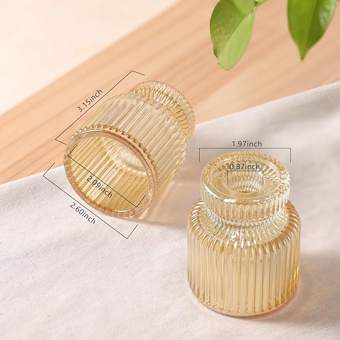 DARJEN 6 Pcs Gold Candlestick Holders - Glass Taper Candle Holders Tealight Votive Candle Holders for Table Centerpieces, Wedding, Dinner Party, Home, Gifts (Pack of 2)