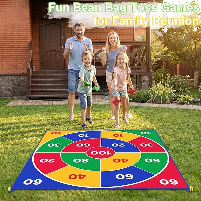2-in-1 Giant Tic Tac Toe Game Bean Bag Toss Games, 4.5FT Double-Sided Large Tic Tac Toe Game with 10 Pcs Bean Bags, Outdoor Games for Adults and Family Lawn Yard Carnival Field Day Party