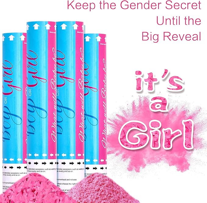 Biodegradable Pink Gender Reveal Confetti Poppers 4Pack