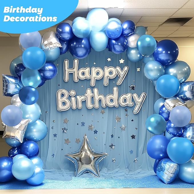 RUBFAC Blue Balloons, Light Blue Birthday Balloons 65pcs Pearl Pastel Party Balloon for Birthday Baby Shower Wedding Frozen Theme Party Decorations