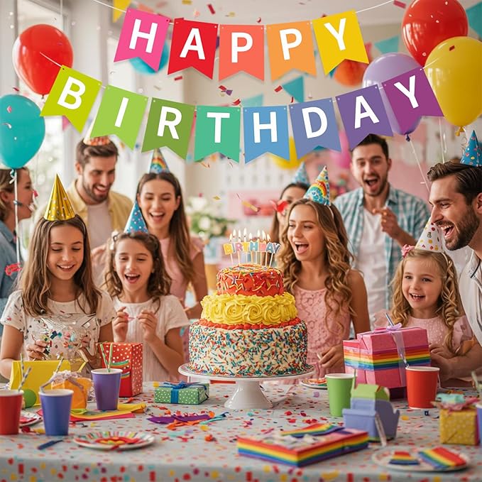 Happy Birthday Banner Pre-Strung Birthday Decorations Birthday Party Backdrop Sign Garland Party Supplies for Women Men Boys Girls,NO-DIY Colorful