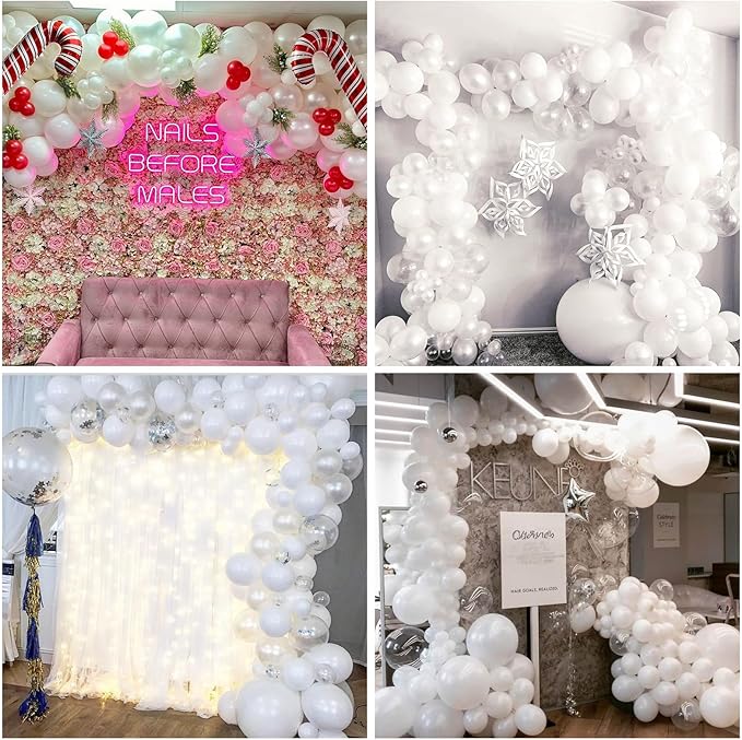 HILAVO White Balloons 12 Inch Wedding Pearl White Latex Balloons, Thicker Matte White Clear Party Helium Balloon Set for Birthday Engagement Anniversary Bridal Shower Winter Christmas Party Decoration