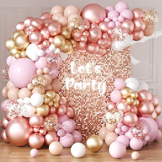 Rose Gold Balloons Arch Garland Kit 164pcs Pastel Pink Chrome Gold Balloon in Different Sizes with Confetti Balloons for Mothers Day Bridal Shower Princess Girl Birthday Baby Shower Party Decorations