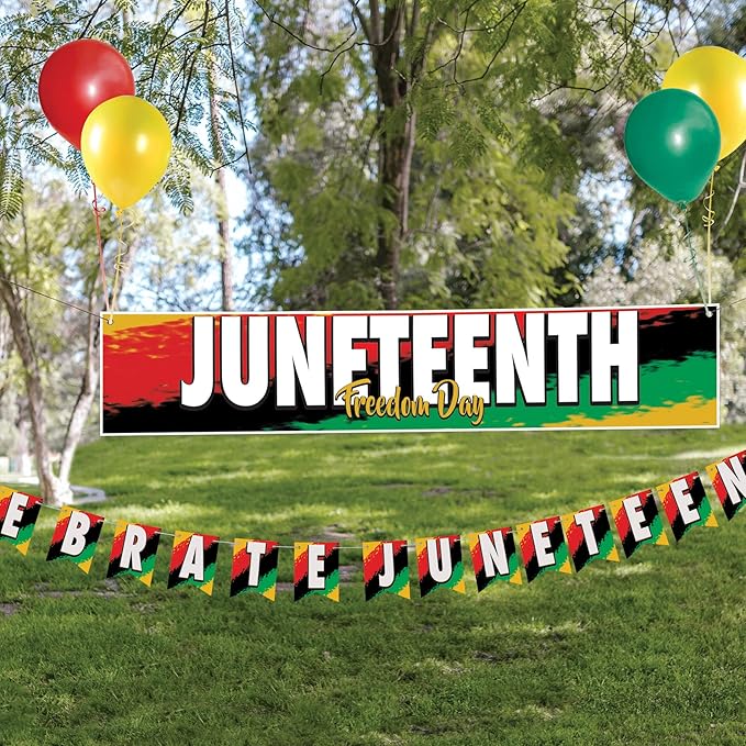 Beistle Vinyl Outdoor Happy Juneteenth Banner for June 19th Independence Freedom Day Black History Party Decorations