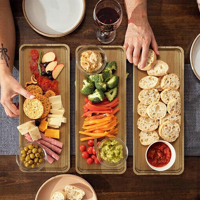 13.8 Inch Solid Wood Serving Platters and Trays of Natural Acacia Wood Log Charcuterie Boards,Cheese Board (3)